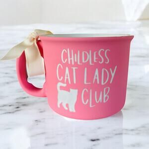 NEW Soft Pink & White Childless Cat Lady Club Cats Kitten Coffee Tea Mug